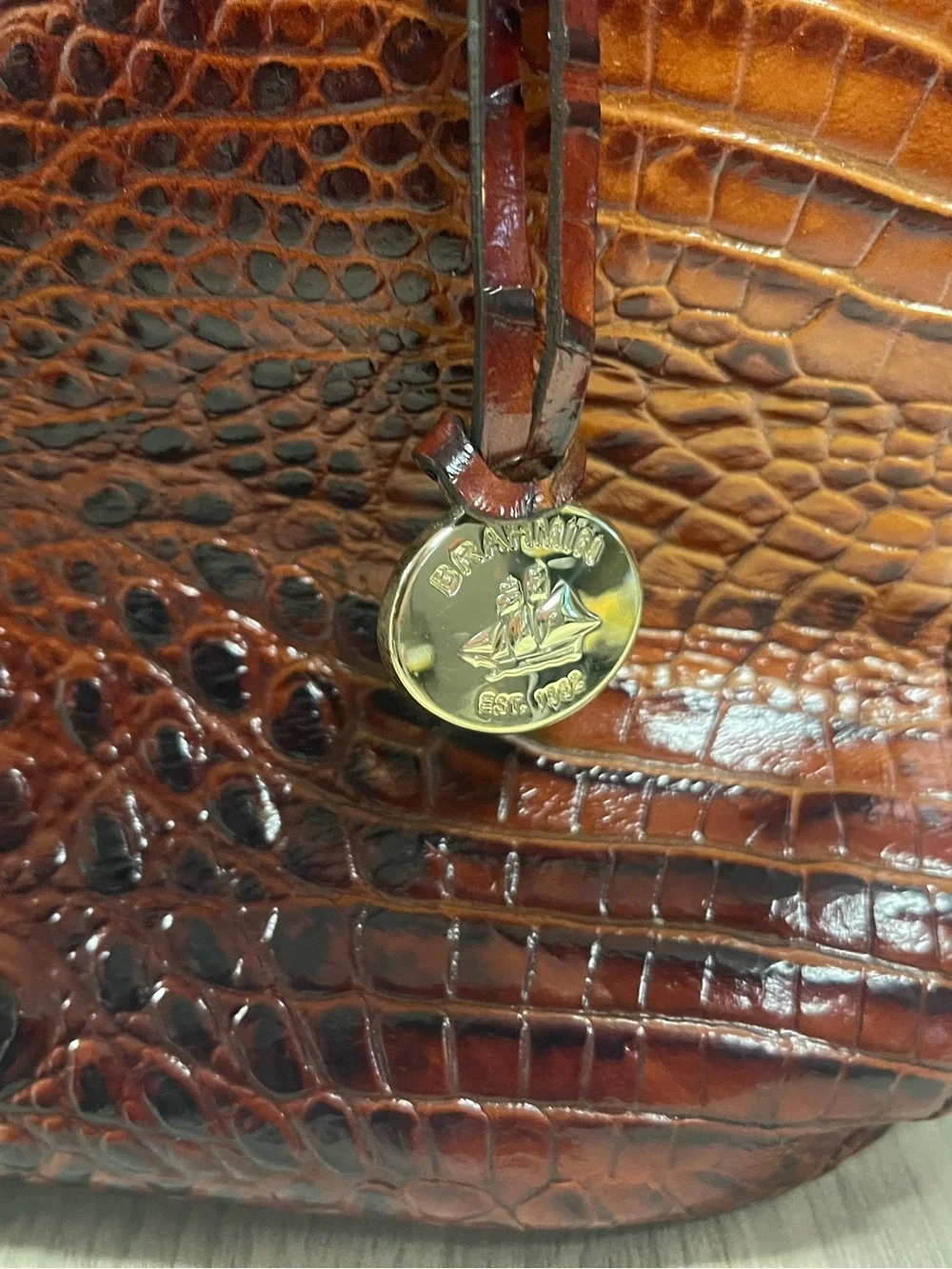 Brahmin Croc-Embossed Genuine Leather Tote in Medium Lena Pecan Melbourne